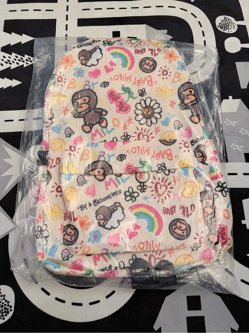 Baby Milo Kids Cream Backpack with Colorful Doodle Print 14 inches
